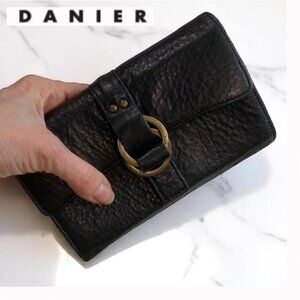 Danier Black Wallet Trifold Design pebbled Leather
